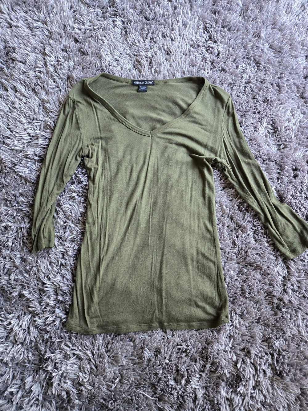American Dream V-Neck Women’s Three-Quarter Sleeves Top - Olive Green